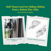 Sliding aperture Lock, Aluminum Alloy Half-Moon Latch, Security Lock for Sliding panels and Doors, Adjustable No-Drill Installation, Household Security