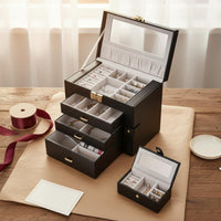 Multi-Tier Jewelry Box Soft Luxurious Lining Multi-Drawer Jewelry Case Removable Dividers Anti-Knot Necklace Hangers for Bedroom