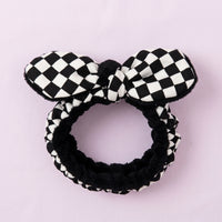 Checkered Bow Headband for Makeup, Soft Cloth Face Washing for Women Teens, Skincare Cosmetic Accessory
