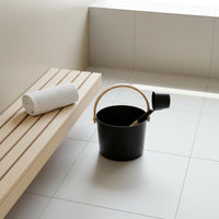 Black Sauna Pail with Bamboo Handle Traditional Design for Steam Room