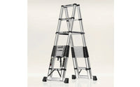 Telescopic Step Ladder Stainless Steel V-Shaped Extension Ladder Foldable for Hobbyists, Homeowners, Home Repairs, Garage, Workshop