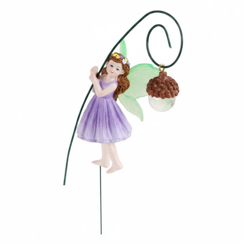 Fairy with Acorn Lantern Stake Glow in the Dark Luminous Fairy Garden Resin Material for Gardeners, Lawn, Patio