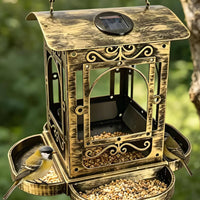 Solar Bird Feeder Antiqued Finish Garden Decor Outdoor