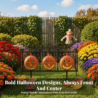 4 Pieces Halloween Fence with Stakes | Outdoor, Festive, Jack-O'-Lantern Fence Panel, for Yard