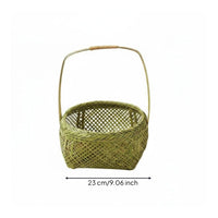 Woven Bamboo Basket Handmade Round Wicker Tray Lattice Weave