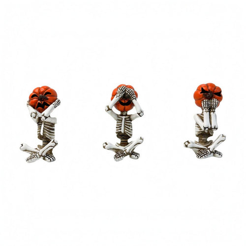3 Pieces Skeleton Pumpkin Decoration Seated Mini Resin Figurines Small