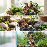 Chinese Style Fishing Old Man Micro Landscape Ornament for Fish Tank and Garden Decor