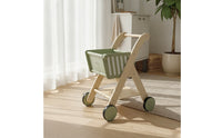 Wooden Push Cart with Basket Imaginative Play Shopping Cart Toy Energetic Infant Push Pusher for Kids, Nursery