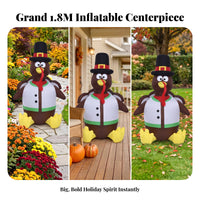 6ft Inflatable Turkey with Top Hat | Playful Cartoon Design, Festive Holiday decoration, for Yard