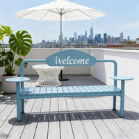 Welcome Backrest Bench Weather-Resistant Welcome Sign Bench business-grade Grade outsidedoor Furniture for Property Managers, home residents, public green space, Backyard, Deck