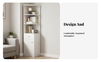 Corner Shelf Unit with Drawers Enclosed Compartments Storage Cabinet for Bedroom