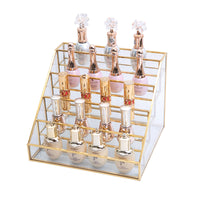 Metal and Transparent Glass Nail Polish Display Rack, Powder and Lipstick Storage Box, Nail Salon Tool Organizer