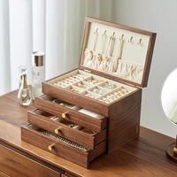 New Solid Wood Jewelry Box with Lock, Multi-layer Storage, Vintage Style