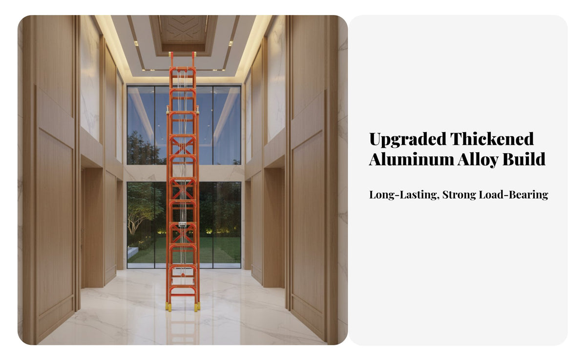 3 Section Extension Ladder Adjustable Height Ladder Reinforced Design Climbing Equipment for Contractors, Emergency Urgent Situations, Outdoor, Attic