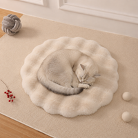 Pet Mat For Dogs Fluffy Warm Indoor Round Off-White Bubble Velvet