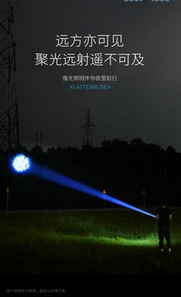 微笑鲨登山夜爬手电筒超长续航变焦远射强光超亮充电防水红光挂钩