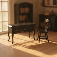 1/12 Dollhouse Desk and Chair Set 1:12 Scale Dollhouse Desk with Chair Three-Drawer for Collectors