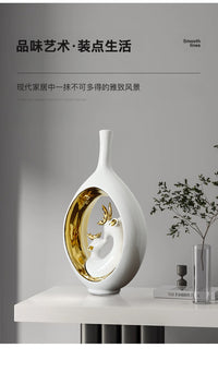 欧式轻奢麋鹿陶瓷花瓶客厅摆件家居客厅餐桌插花花束小众氛围感