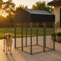 Wire Canine Enclosure Kennel Front Door Roofed Dog Run Dark-Framed
