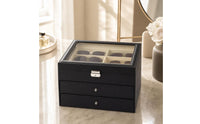 Three-Tier Eyewear Organizer 24-Compartment Glasses Display Case with Lid Transparent Sunglass Box with Drawer Clear for Collectors, Dressing Table, Closet
