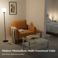1 Piece Glass Top Table 2-tier Coffee Table Minimalist Layered Glass Stainless Steel Legs Easy Maintenance Suitable for Homeowners Families Small Areas Living Room Office