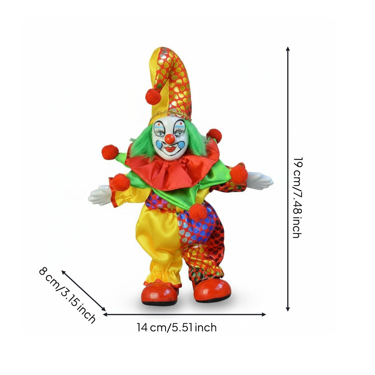 Ceramic Clown Doll Hand Painted Collectible Harlequin Figure Poseable Body