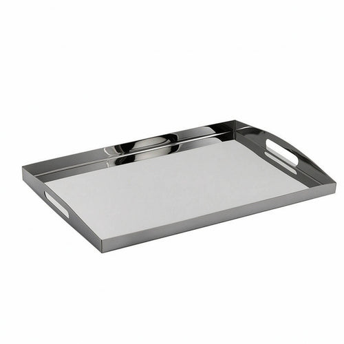 Serving Tray with Handles Mirrored Stainless Steel Tray Reflective Serving Platter with Handles for Restaurant, Hotel, Vanity