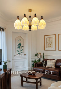 French Vintage Style Chandelier with Wood Accents for Dining Room