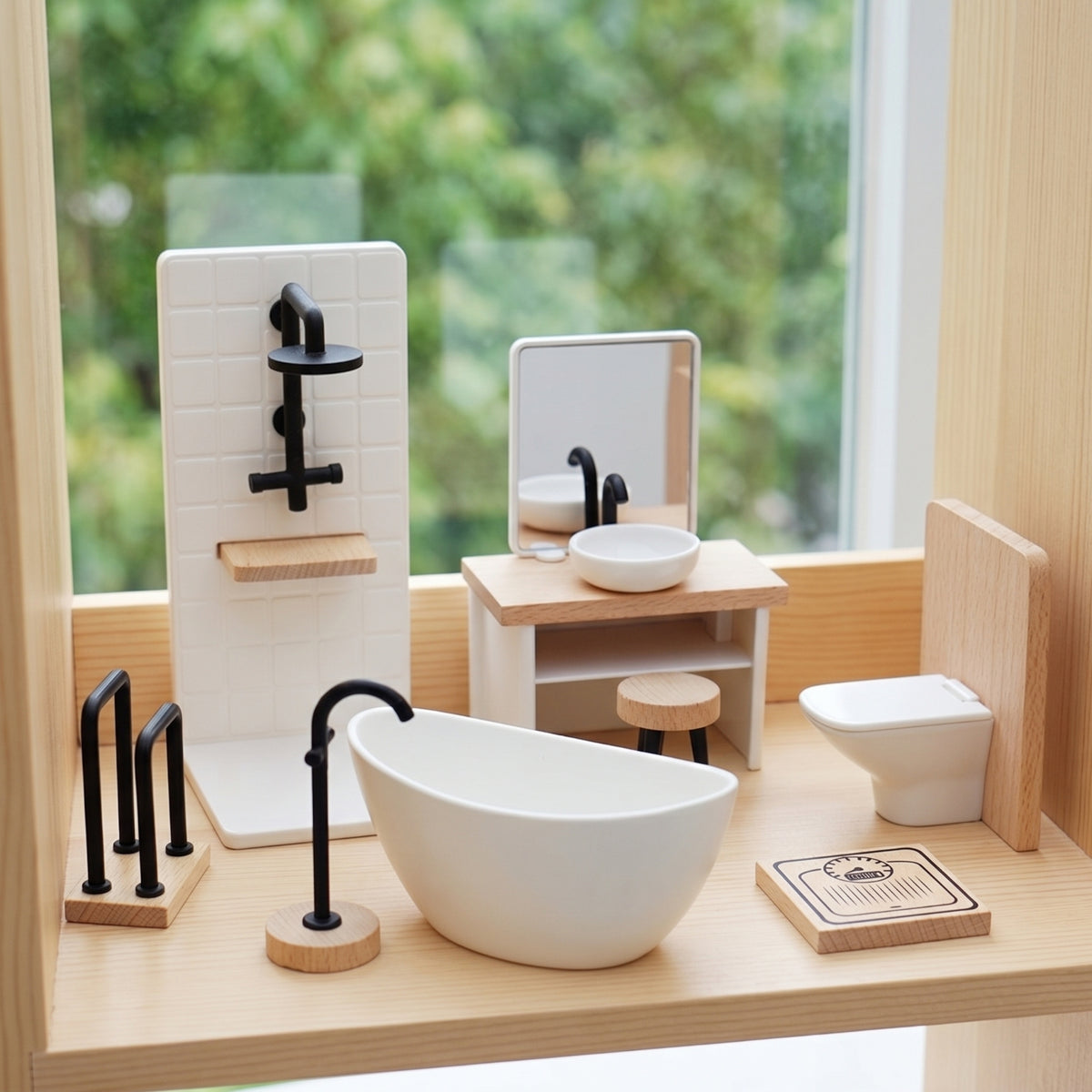8 Pieces 1:12 Scale Dollhouse Lavatory Complete Miniature Lavatory Scene Compact Fixtures for Kids