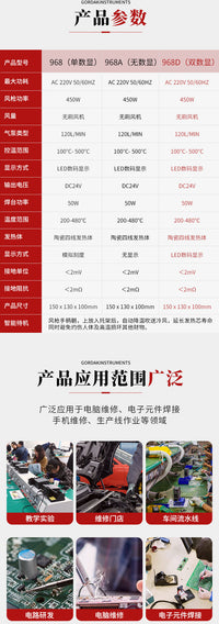 高迪968D数显二合一焊台968热风枪手机维修拆焊台恒温936电烙铁