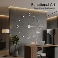 3D DIY Frameless Large Wall Clock, Home Decor, Minimalist Pointer Digital Display, Large Wall Clock for Living Room Home Office, Battery Operated