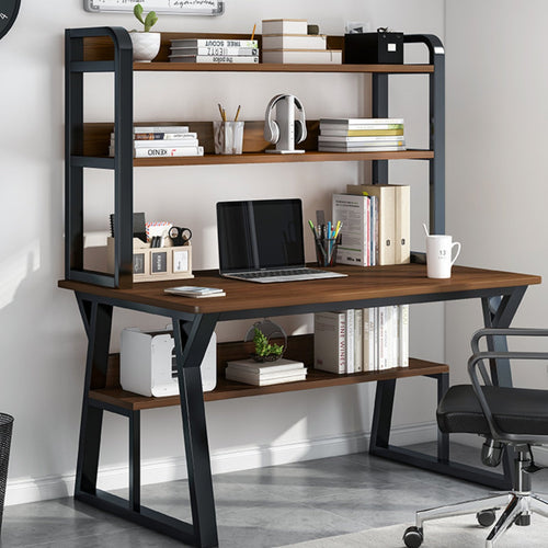 Study Table with Bookshelf Space-saving Office Desk Computer Workstation Storage Shelves Multi-tiered Hutch Steel Frame Suitable for Small Areas Dorm Room Bedroom