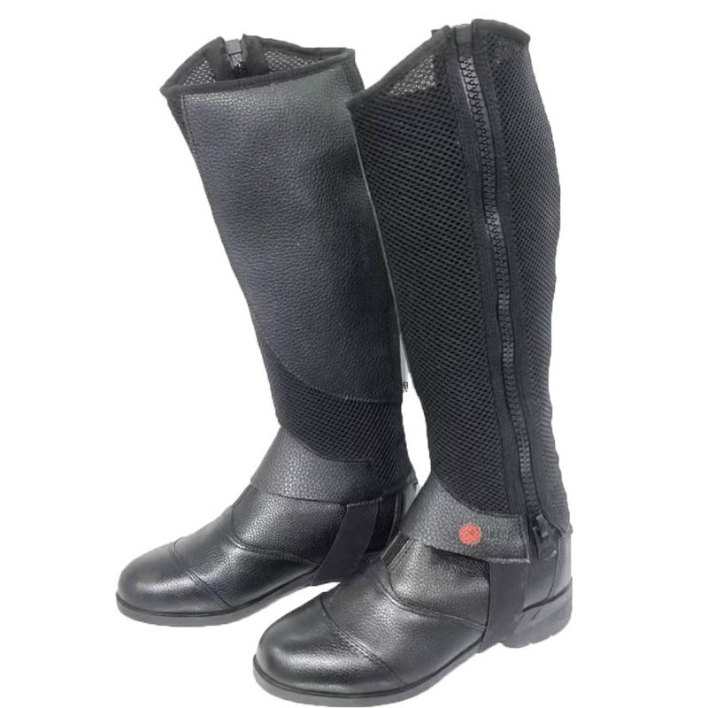 Children's Equestrian Leg Guards with Breathable Mesh and Cowhide