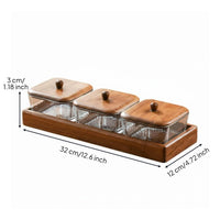 Glass Relish Dish Set with Wooden Tray Keeps Food Fresh & Dustproof Divided Serving Tray with Lids Retro Hammered Texture for Party Hosts, Parties