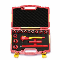 15 Pieces Insulated Socket Set 1000V Insulated Tool Kit with Case Metric Tool Kit with Foam Trays for Electricians, Automotive Repair, Electrical Work