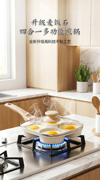Non-Stick 4-Hole Egg Frying Pan with Lid, Mini Pancake Pan