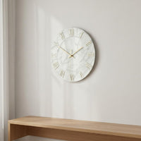 Round Marble Wall Clock Gold Roman Numerals Round Glass Wall Clock Silent Home Decor for Office