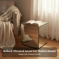 Mirrored Cube Table Geometric Design Mirrored Pedestal Luxurious Look for Adults