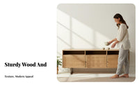 Japanese aesthetic Low Cabinet with Woven Doors Nordic Aesthetic Sideboard Multi-Functional TV Stand Raised on Legs for Design aficionados, Homeowners, Renters, Living Room, Bedroom, Entryway