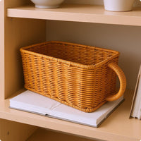 Woven Rattan Basket uncoveredTop Household Organizer Rounded Corners for Shelf