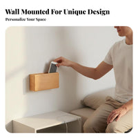 Drill-Effortless Installation Wooden Wall Storage Box Space Saving Bedside Phone Charging Holder Multi-Purpose for Entryway