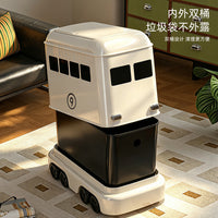 Cartoon Bus Trash Can with Wheels, 12L, Plastic, Press-Open Lid