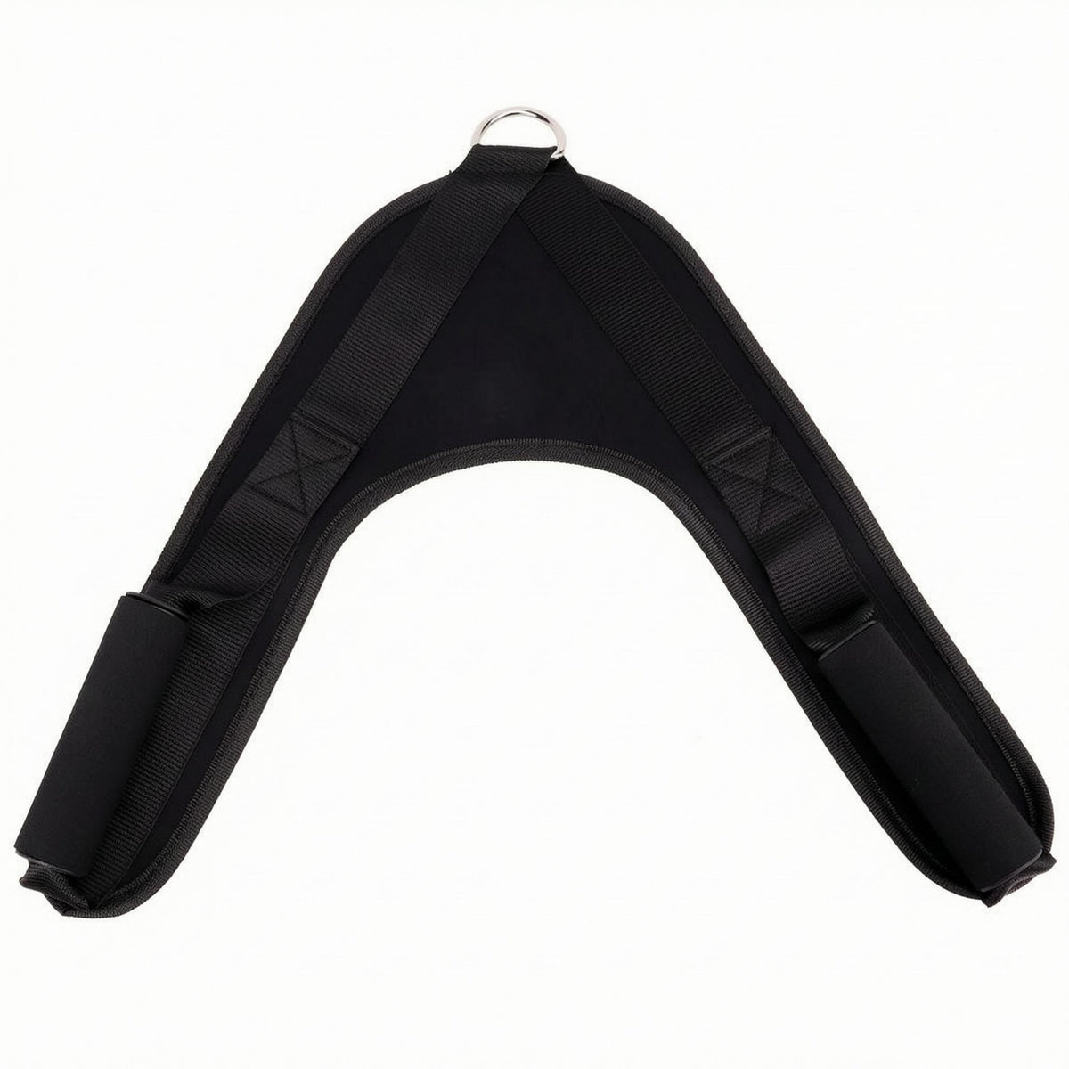 V-Shaped Pulldown Handle Nylon Gym Pull Strap Metal Attachment Loop Cable Exercise Strap Black