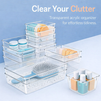 Clear Acrylic Drawer Organizer for Makeup, Desktop Storage Set for Women, Stackable Box with Polka Dot Tray