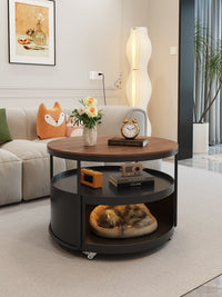 Cream Style Round Marble-Effect Mobile Coffee Table with Storage