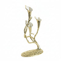 Three-Head Candelabra Sculptural Floral Candlestick Holder Elegant for Mantel