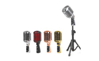 Chrome-Finish Vintage Mic with Stand Mount Compact Retro Mic Adjustable-Angle Mic Handheld for Performers