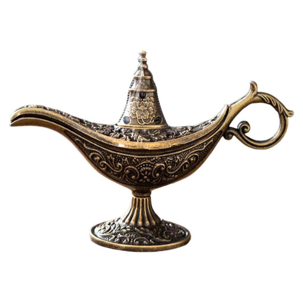 Incense Burner Genie Lamp Shape Aroma Stand Vintage Style Detailed Carving for Homeowners, Office Workers, Living Room, Bedroom
