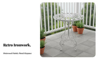 3 Pieces Vintage design and aesthetic 3-Piece Dining Group Distressed Finish Round Mesh Table with 2 Chairs Ornate Scrollwork Patio Set Weather-Resistant for Apartment Dwellers, duos, Homeowners, Garden, Balcony, Backyard, Porch