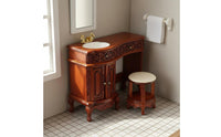 1:12 Scale Vanity and Stool Collectible Model Wooden Dollhouse Washstand Set Realistic Design Carved Dollhouse Vanity for Collectors